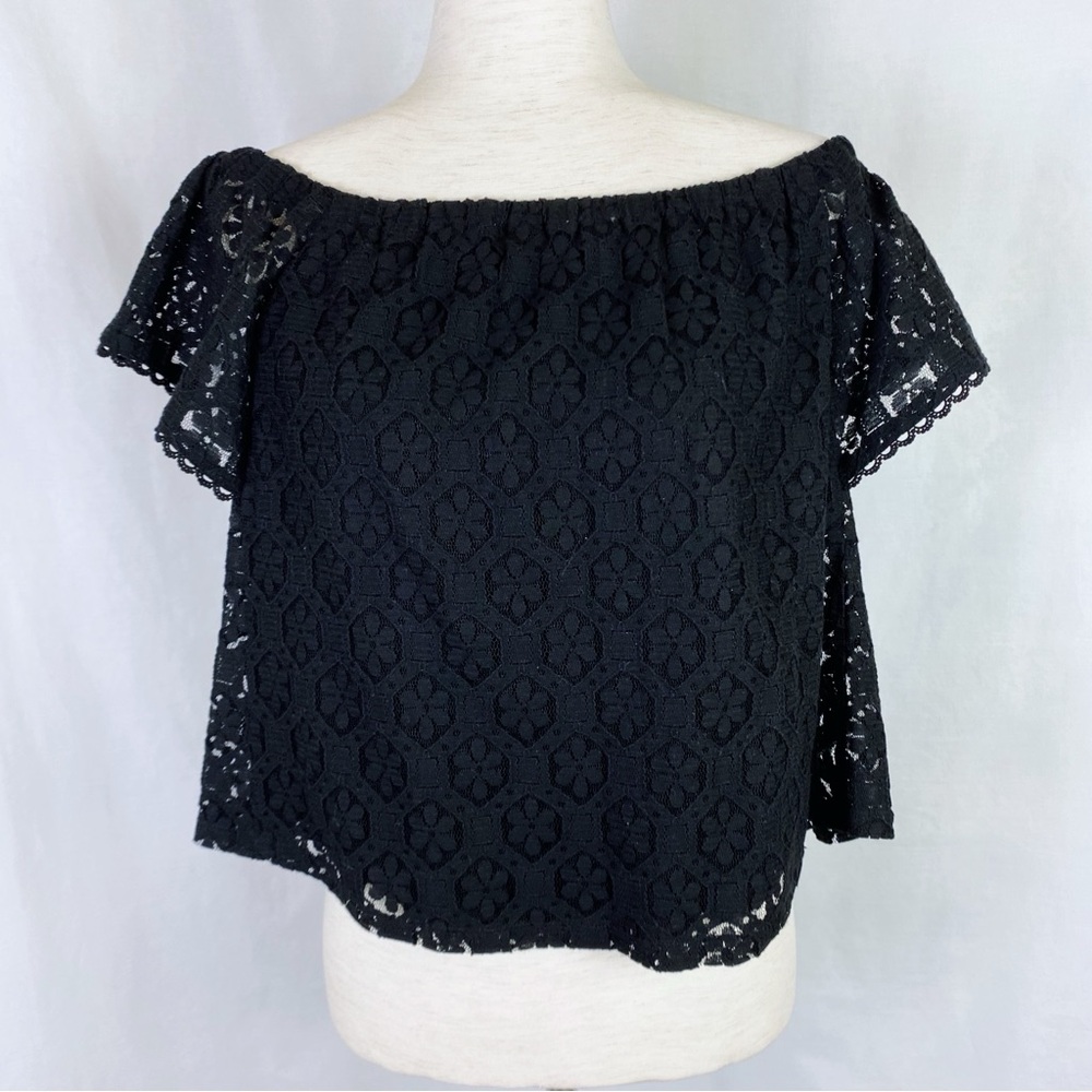 NWOT LUSH Black lace Off-Shoulder Blouse Large